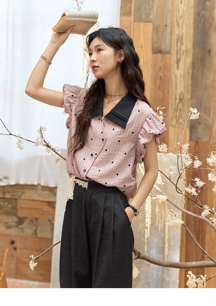 MISHOW Summer Office Lady Blouses Women 2025 Short Sleeve Turn-down Collar Polka Dot Shirts Female Fashion Slim Tops MXE31C0776
