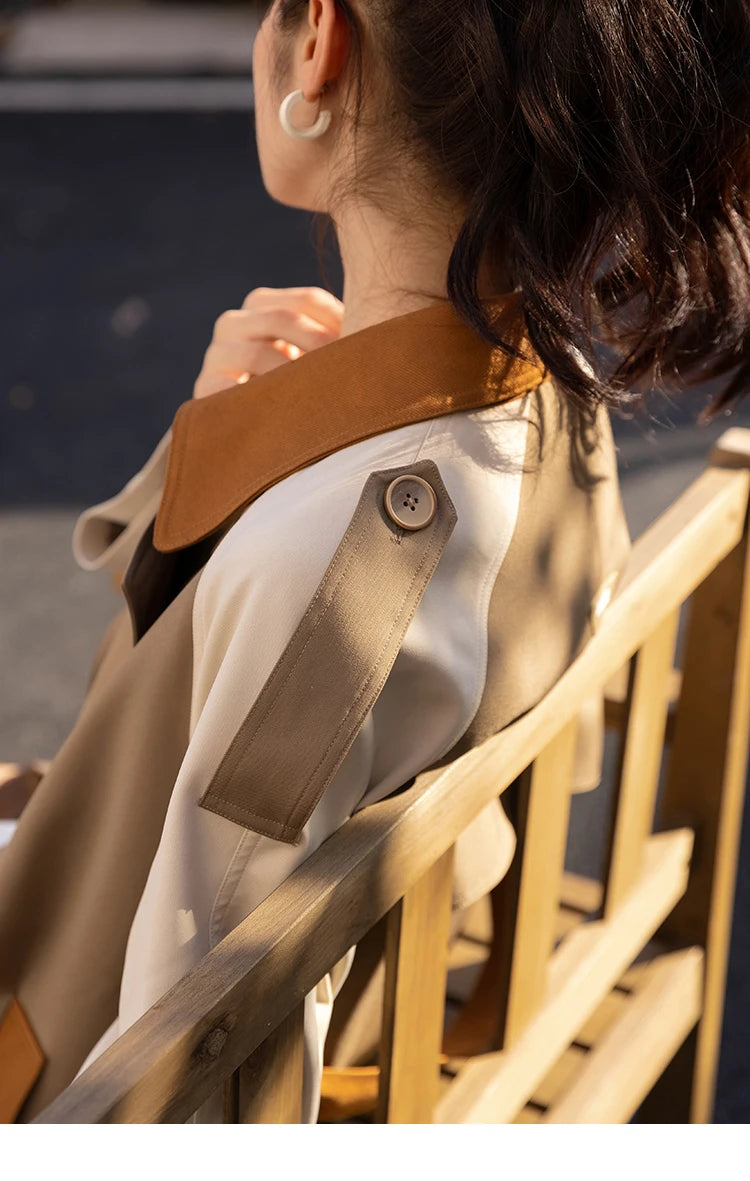 MISHOW Autumn Women's Khaki Trench Contrast Color Woman Clothes Spliced Turn-down Collar All-match Casual Jacket MXB31W0367