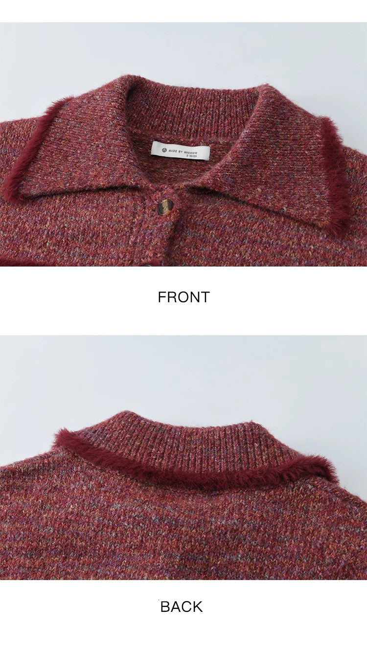 MISHOW Christmas Women's Retro Red Striped Large Lapel Knitted Cardigan 2025 Winter Color Block Fleece Patchwork Tops MXE94Z2888