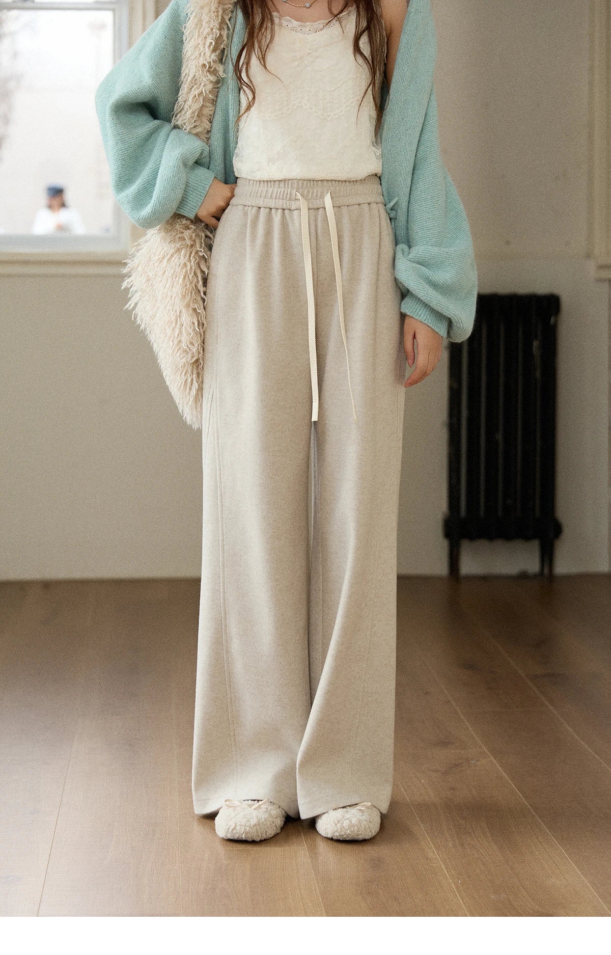 MISHOW Wide-leg Pants for Women 2025 Autumn Winter High Waist Straight Lace-up Loose Pants Retro Casual Slim Pants MXE89K1100