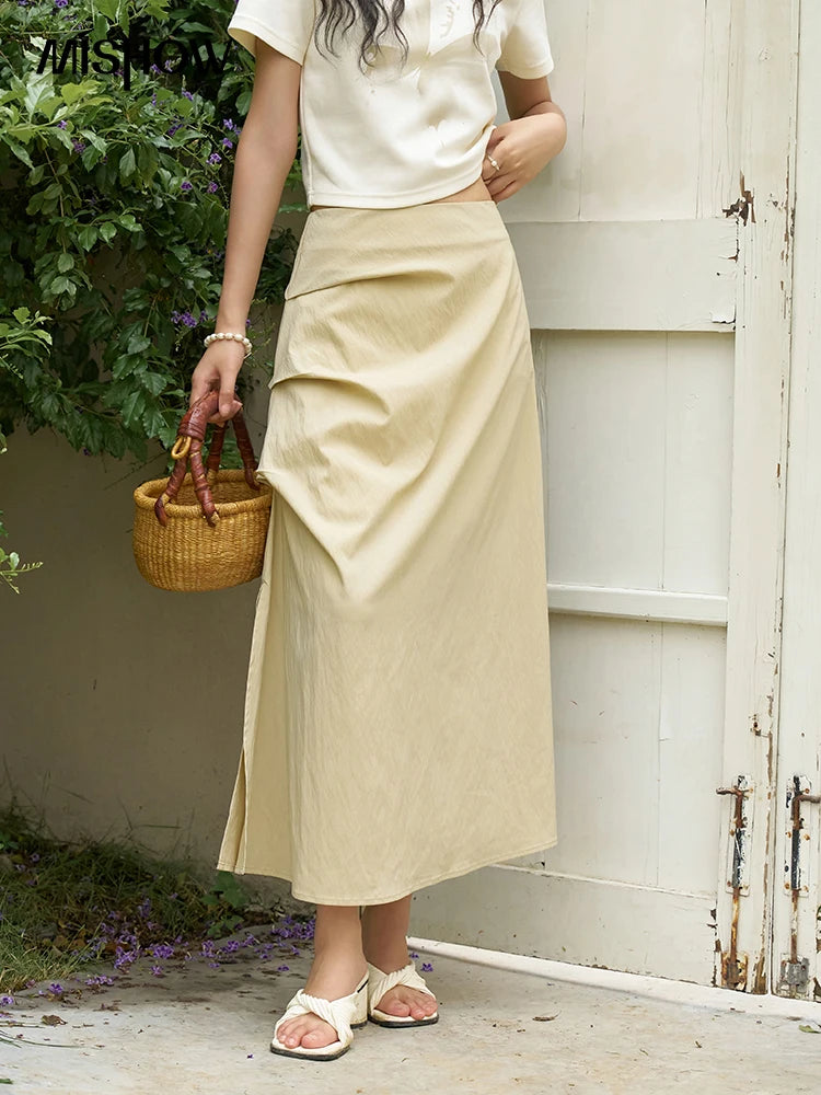 MISHOW Chinese Stand Collar Top Pleated Skirt Separately 2024 Summer Short Ink Painting Printed T-shirt A-line Skirt MXD27T0272