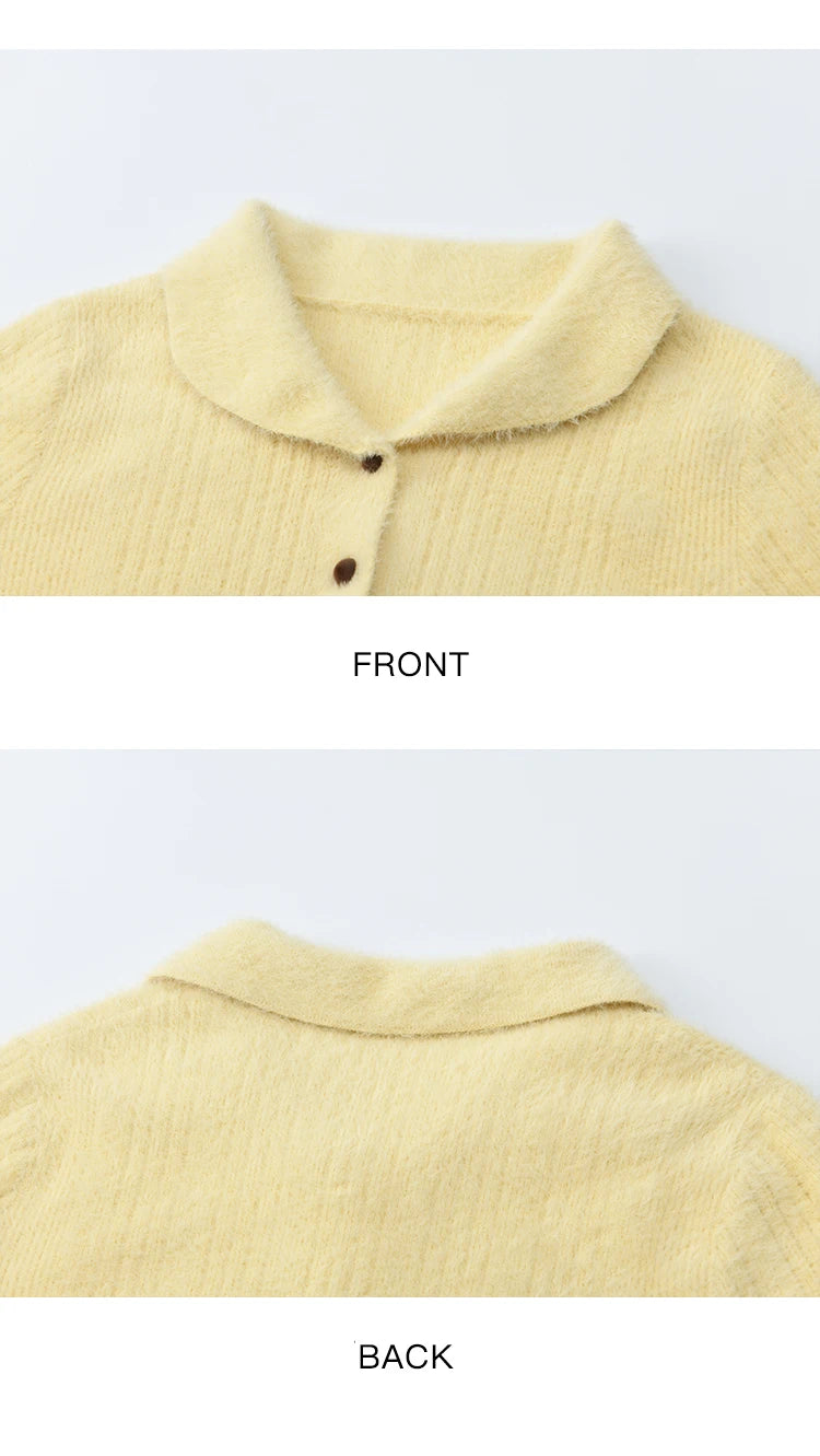 MISHOW Woman Yellow Cardigan 2025 Winter Imitation Mink Fur Knitted Cardigan Turn-down Collar Long Sleeves Soft Top MXE89Z2671