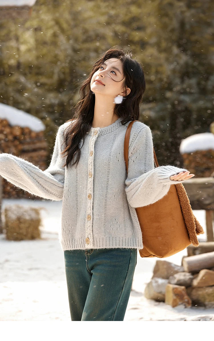 MISHOW Wool Blend Cardigan Pink Sweater 2024 Autumn Winter Women Clothes Sweet Top Knitted Sweater Outerwears MXD56Z1064