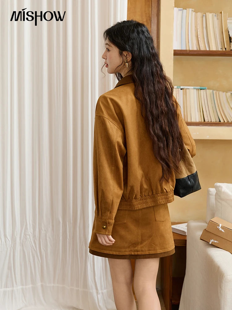 MISHOW Skirt Two Piece Set for Woamn 2025 Retro Corduroy Cutout Lapel Jacket Mini Skirt Autumn Women's Clothing Set MXE47T0745