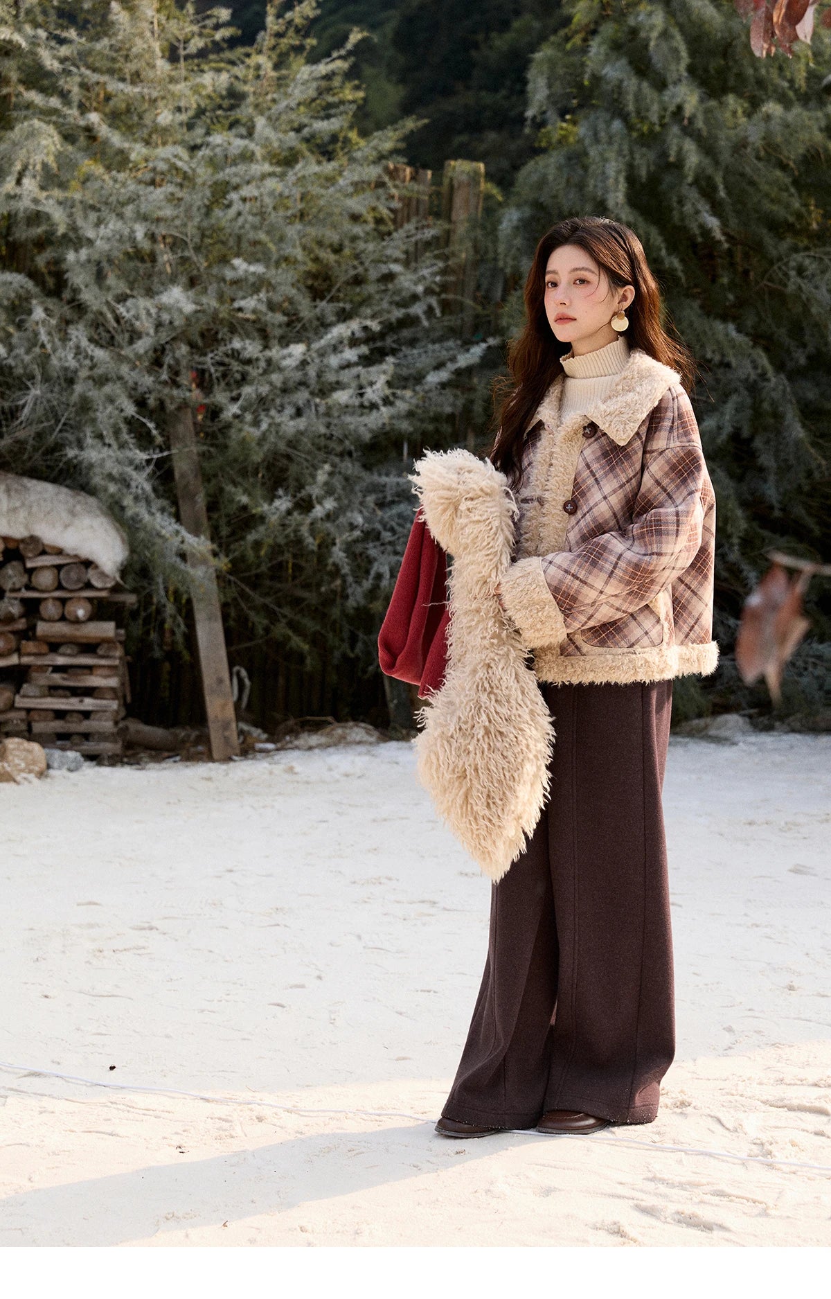 MISHOW High Waist Wide Leg Pants for Women 2025 Winter Casual Loose Thick Fleece Warm Knit Pants Straight Trousers MXE92K1127