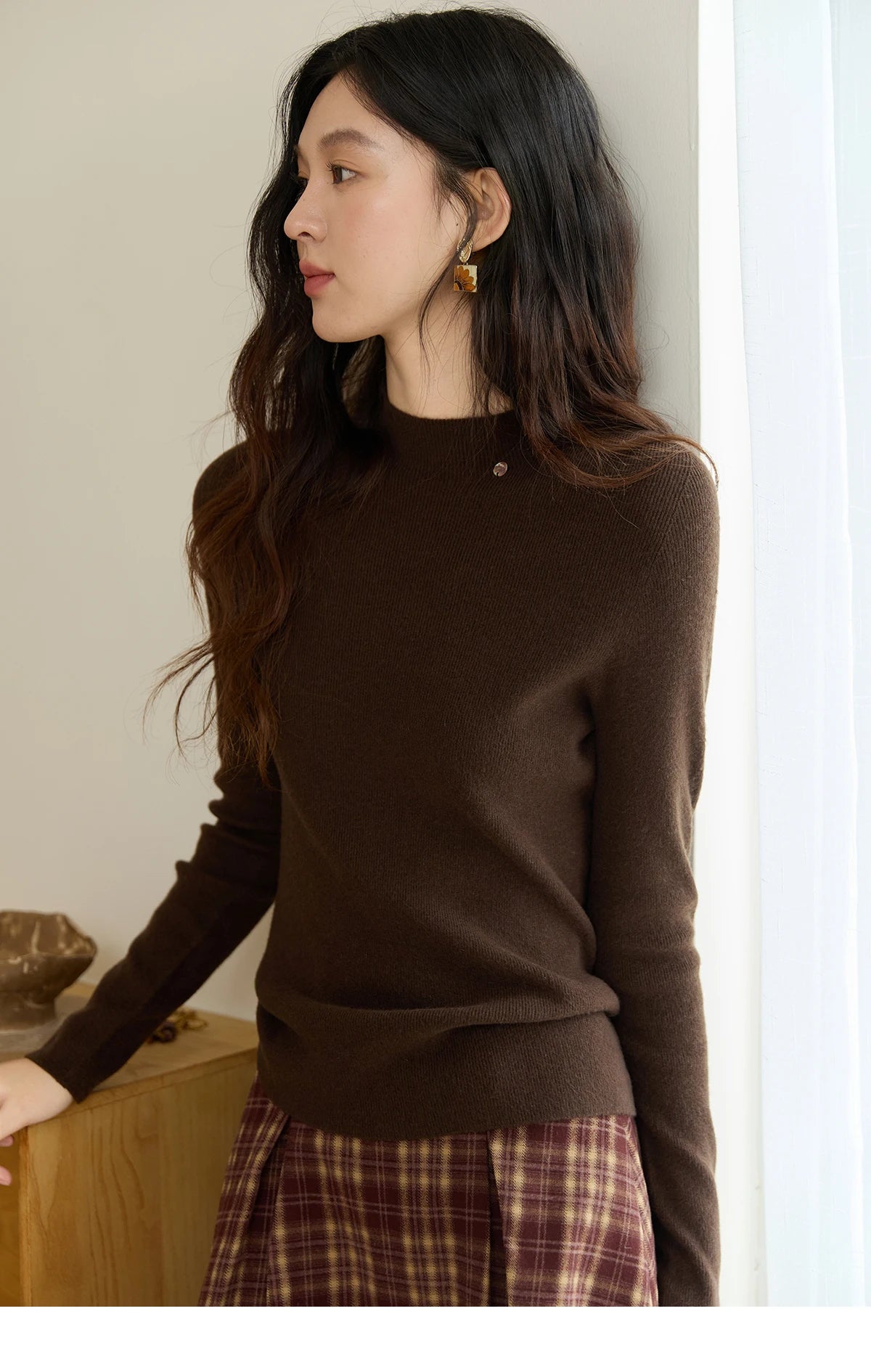 MISHOW Woman Long-sleeved Tops 2025 Autumn Winter Minimalist Mock Neck Knited Top Commute Casual Slim Pullover Woman MXE48Z2583