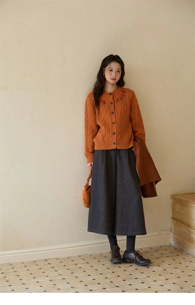 MISHOW Women's Pants 2025 Fashion Gray Wool Wide-leg Pants High-waisted Cropped Retro Style Commuting Pants Warm MXE90K1128