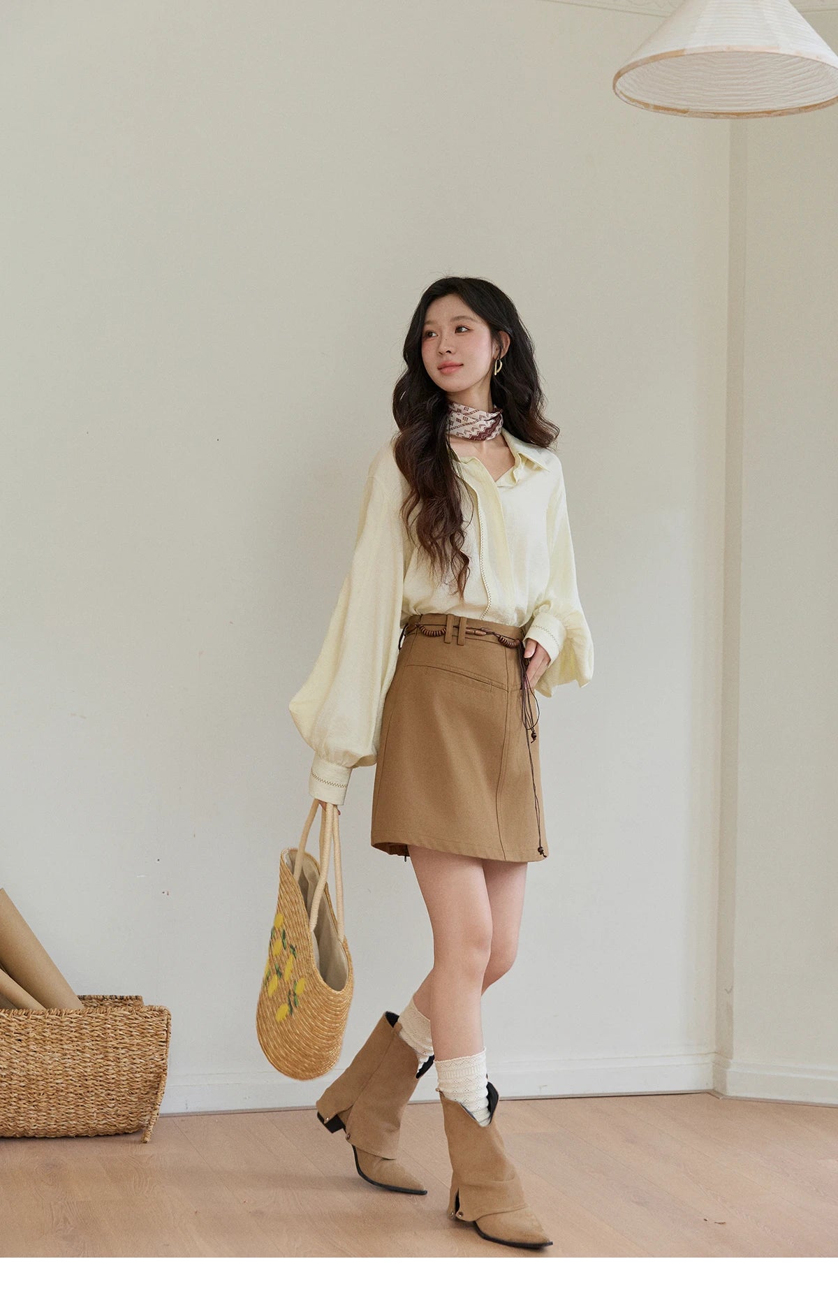 MISHOW Women's Lapel Lantern Sleeve Shirts 2026 Spring Lace Trim Casual Loose Breathable Solid Shirt Office Lady MXF13C2436