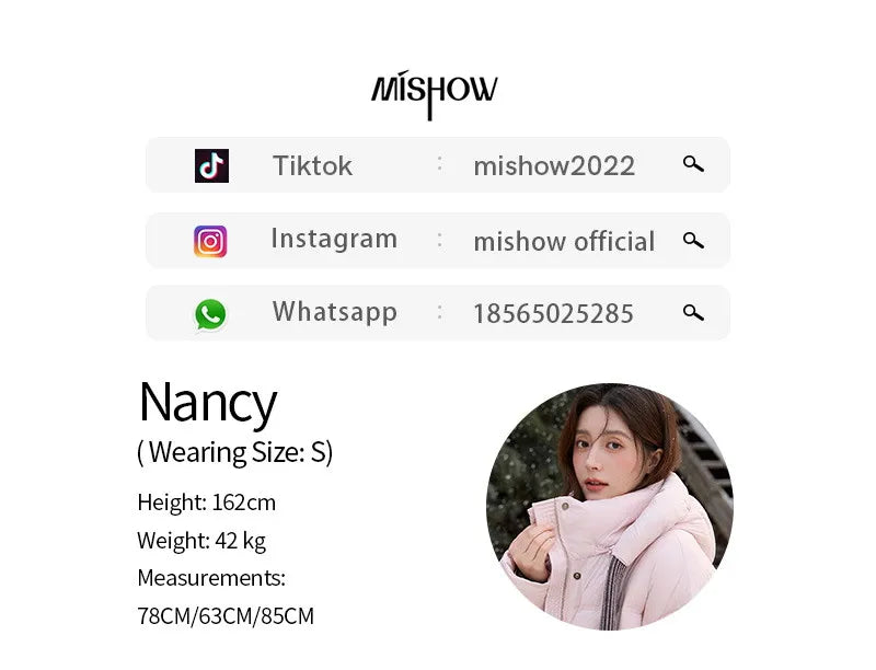 MISHOW Women's Pom-Pom Hooded Down Jacket 2025 Winter Sweet Short Lightweight Down Jackets Warm Windproof Coat MXE92Y0088