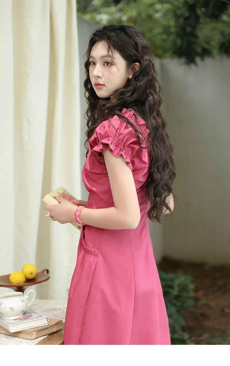 MISHOW Women's 100 Cotton Stringy Selvedge V-Neck Waist Dress 2024 Summer French Symmetric Pocket Mid Length Dresses MXD29L1934