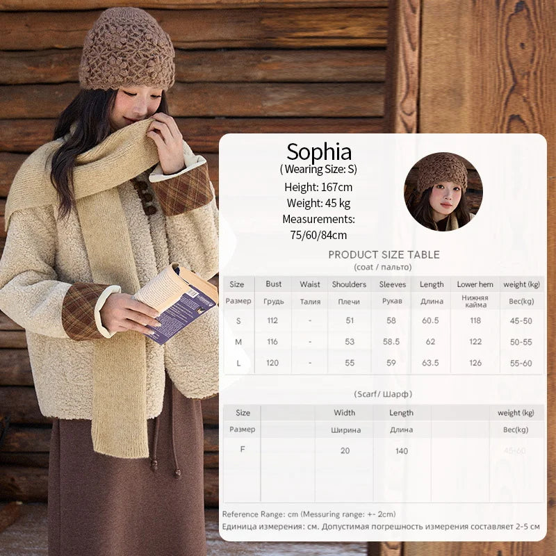 MISHOW Woman Plaid Patchwork Lamb Wool Coat 2025 Winter Round Neck Coat Commute Warm Loose Jacket （Without A Scarf）MXE90W0923