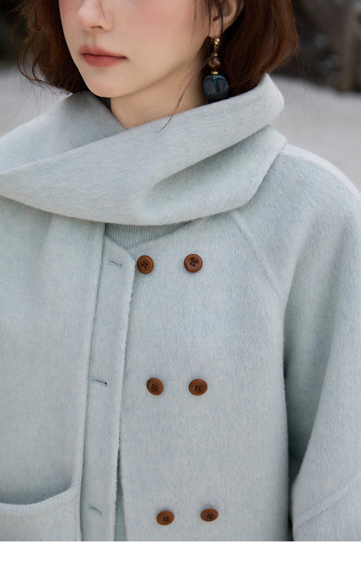 MISHOW 100% Wool Mint Green Double-sided Woolen Coats for Women Winter 2025 Warm Loose Coat with 2-in-1 Scarf Gloves MXE92W1014