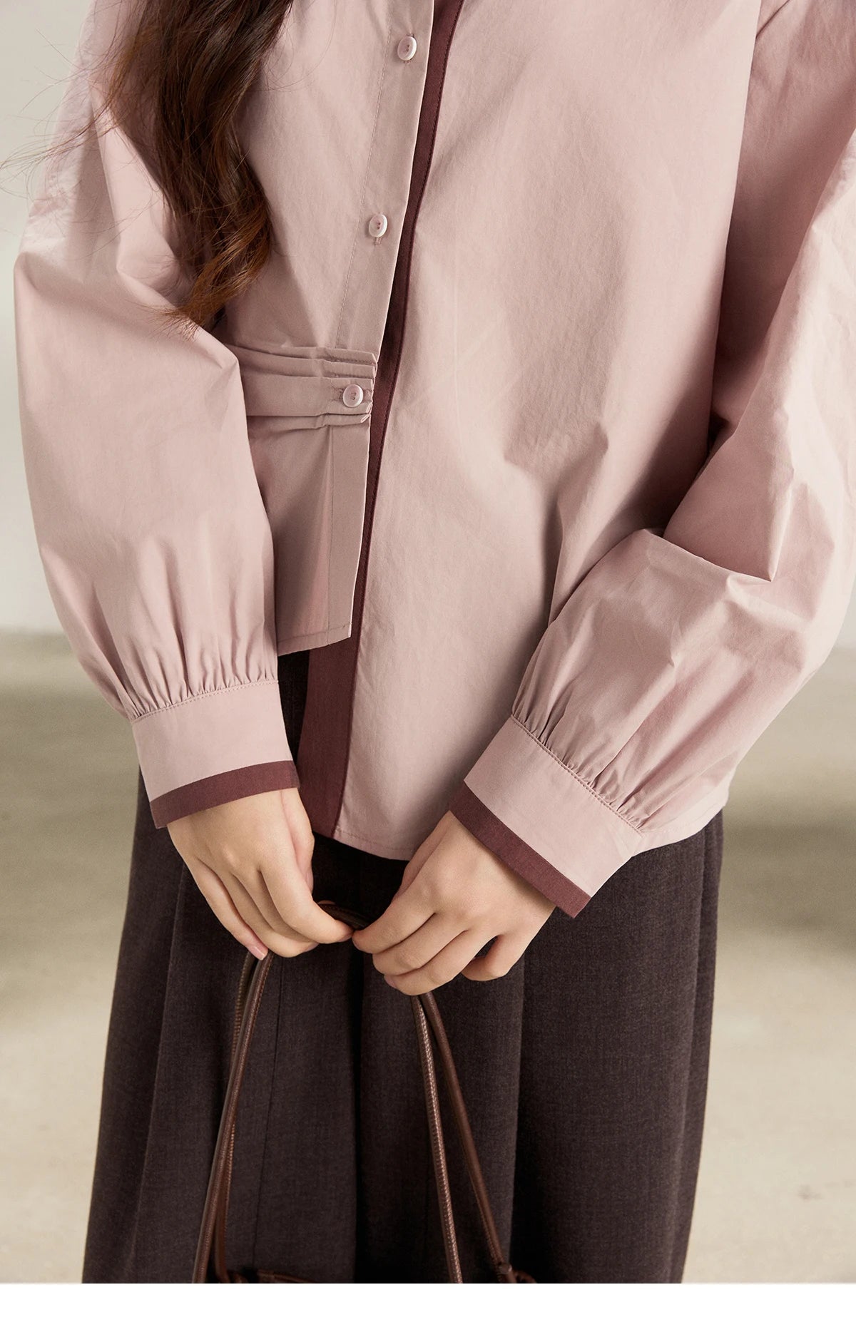 MISHOW Women's French 100 Cotton Contrasting Color Shirts Spring Polo Neck Asymmetrical Casual Commute Loose Shirt MXF13C2435