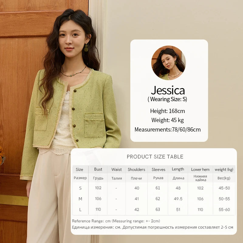 MISHOW Green Fragrant Short Coat 2025 Autumn Korean Single Row Metal Buttons Jackets Symmetric Pocket Commuter Top MXE41W0796