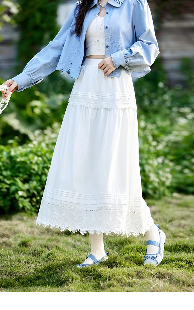 MISHOW French Retro Hollow Lace Skirt for Women Spring 2025 Elegnat 100 Cotton A-line Skirt High Waist Sweet Skirts MXE12B0643