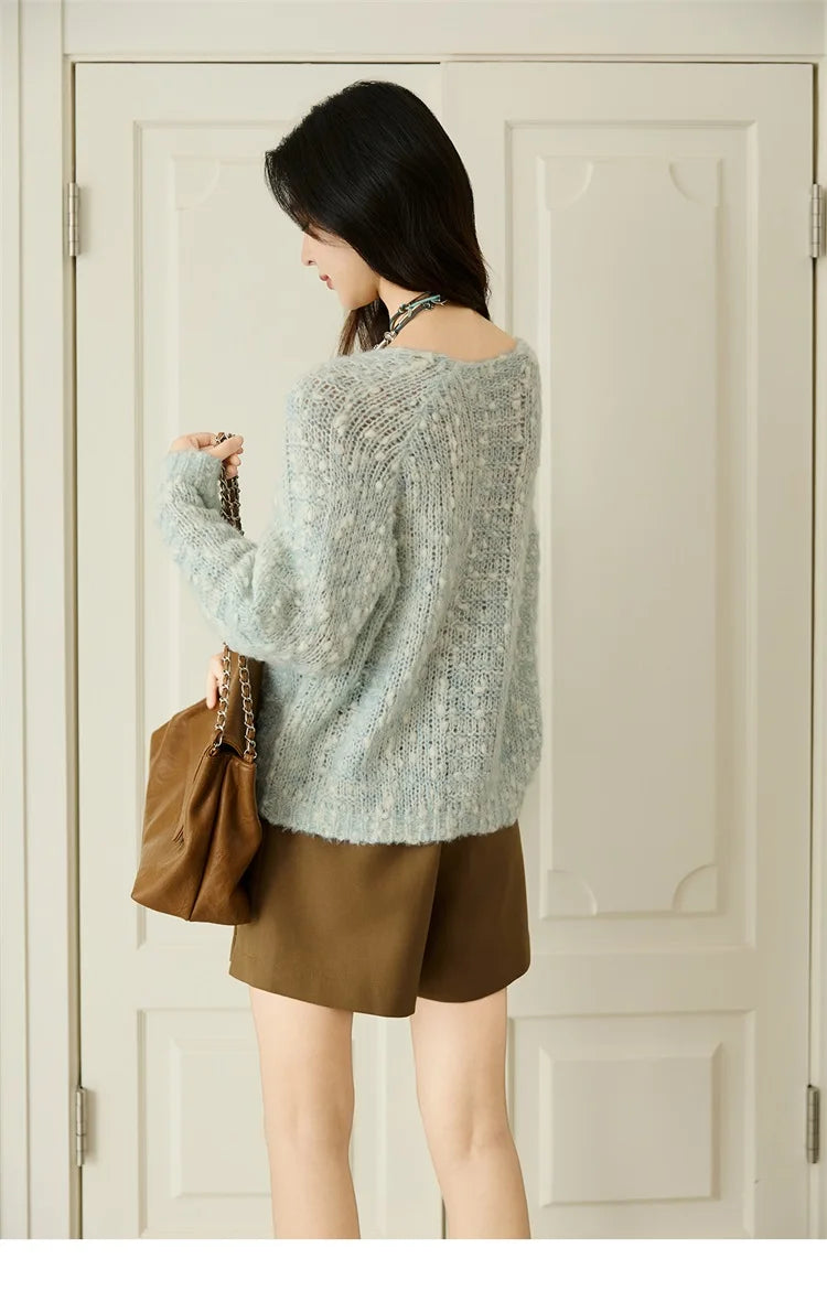 MISHOW Scoop Neck Loose Sweater 2025 Autumn Raglan Sleeve Casual Knitted Top Hollow-out Wool Blend Soft Warm Sweaters MXE46Z2565