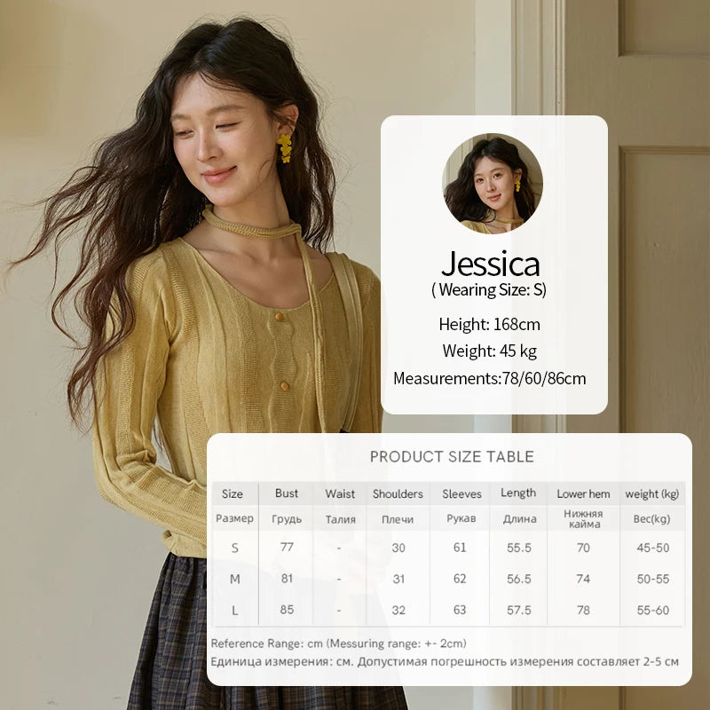 MISHOW Women's Wool Blend Knitted Top 2025 Autumn French Slim Scoop Neck with Draped Tie Soft Solid Pullover Top MXE42Z1322