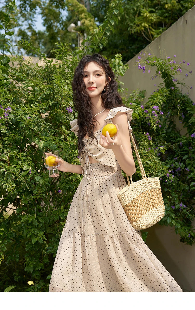 MISHOW Sexy Polka Dot Dresses for Women 2024 Summer New Flying Sleeve Long Fake Two Piece French Dress Woman Clothing MXD28L1902