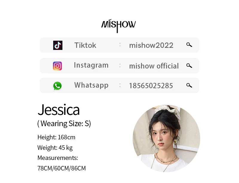 MISHOW White Ruffled T-shirt for Women Summer 2025 Round Neck Loose Slim Cotton Casual Tees with Red Lanyard Necklace MXE34T0557