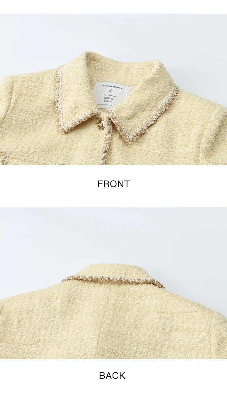 MISHOW Women's Fragrant Tweed Coat 2025 Autumn Retro Woven Short Top Metal button single breasted Lapel Commute Coats MXE46W0837