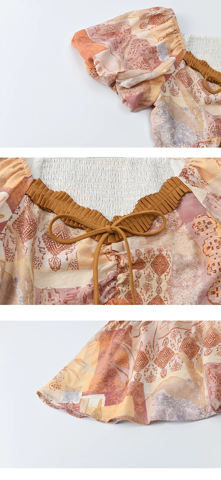 MISHOW V-neck Lace Up Patchwork Blouses for Woman 2025 Summer New Ladies Puff Sleeve Print Loose Top Female Clothing MXE38X1911