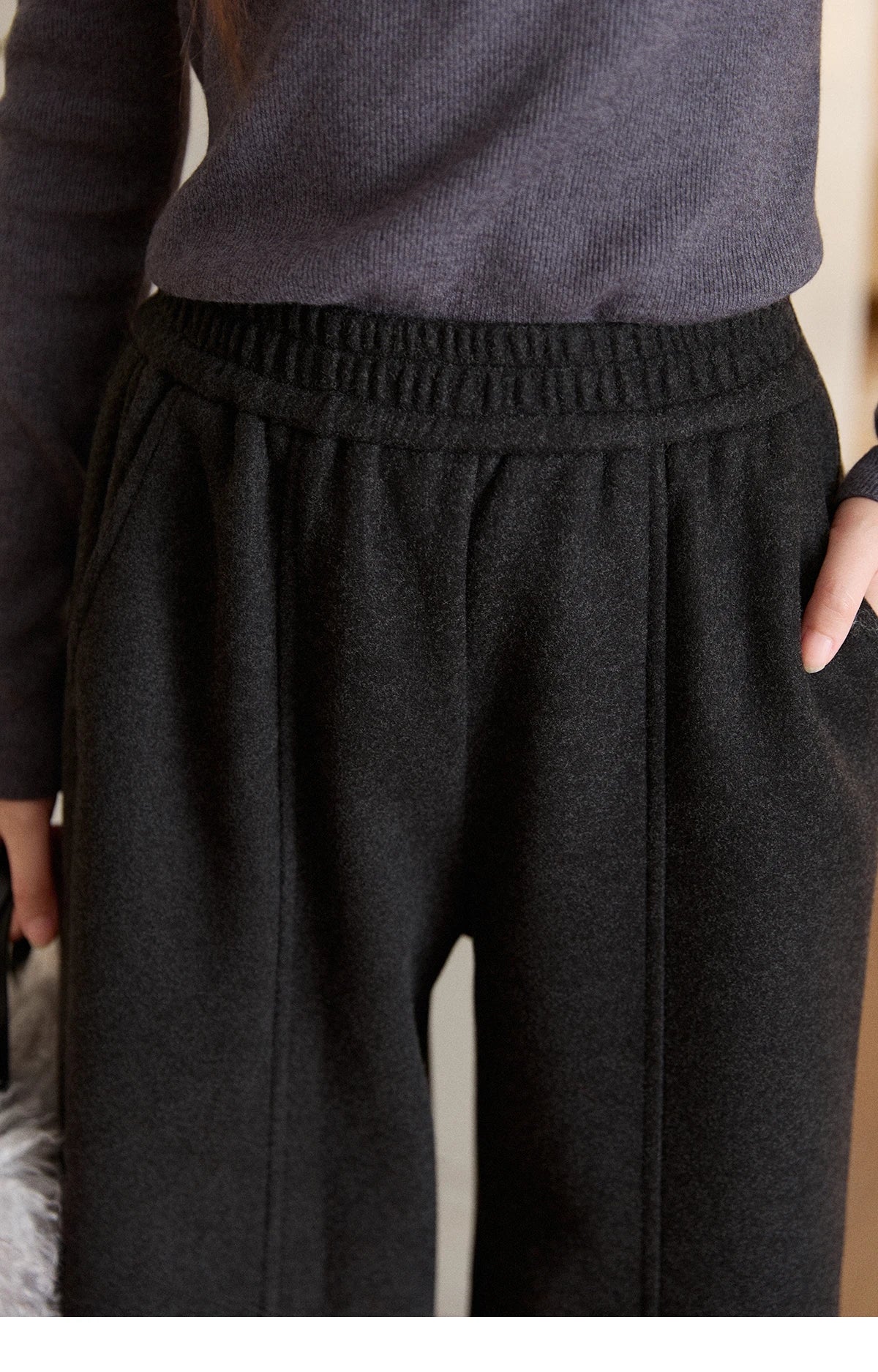 MISHOW High Waist Wide Leg Pants for Women 2025 Winter Casual Loose Thick Fleece Warm Knit Pants Straight Trousers MXE92K1127