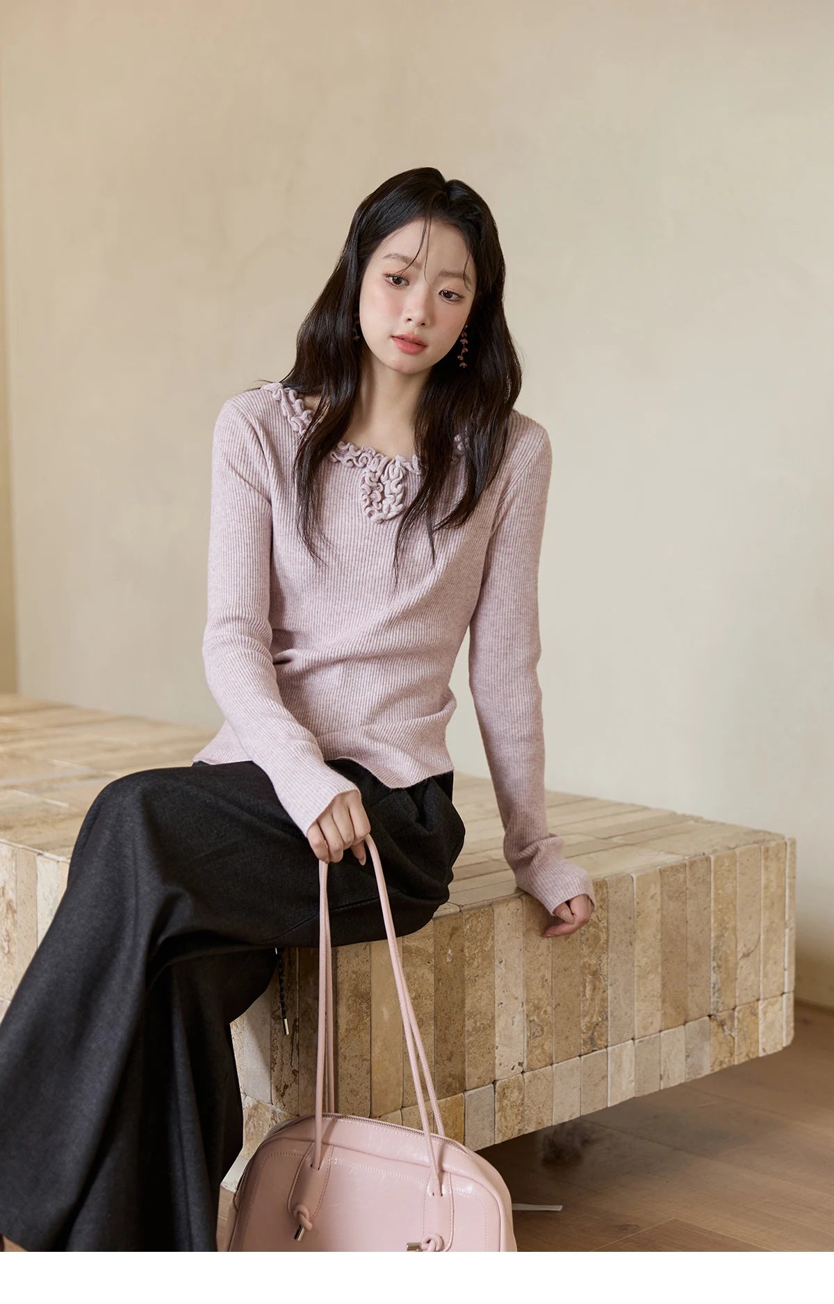 MISHOW Women's Trousers 2025 Autumn Winter Lace-up Gray Wide-leg Pants High Waist Slim Commuting Casual Pants Women MXE51K1106