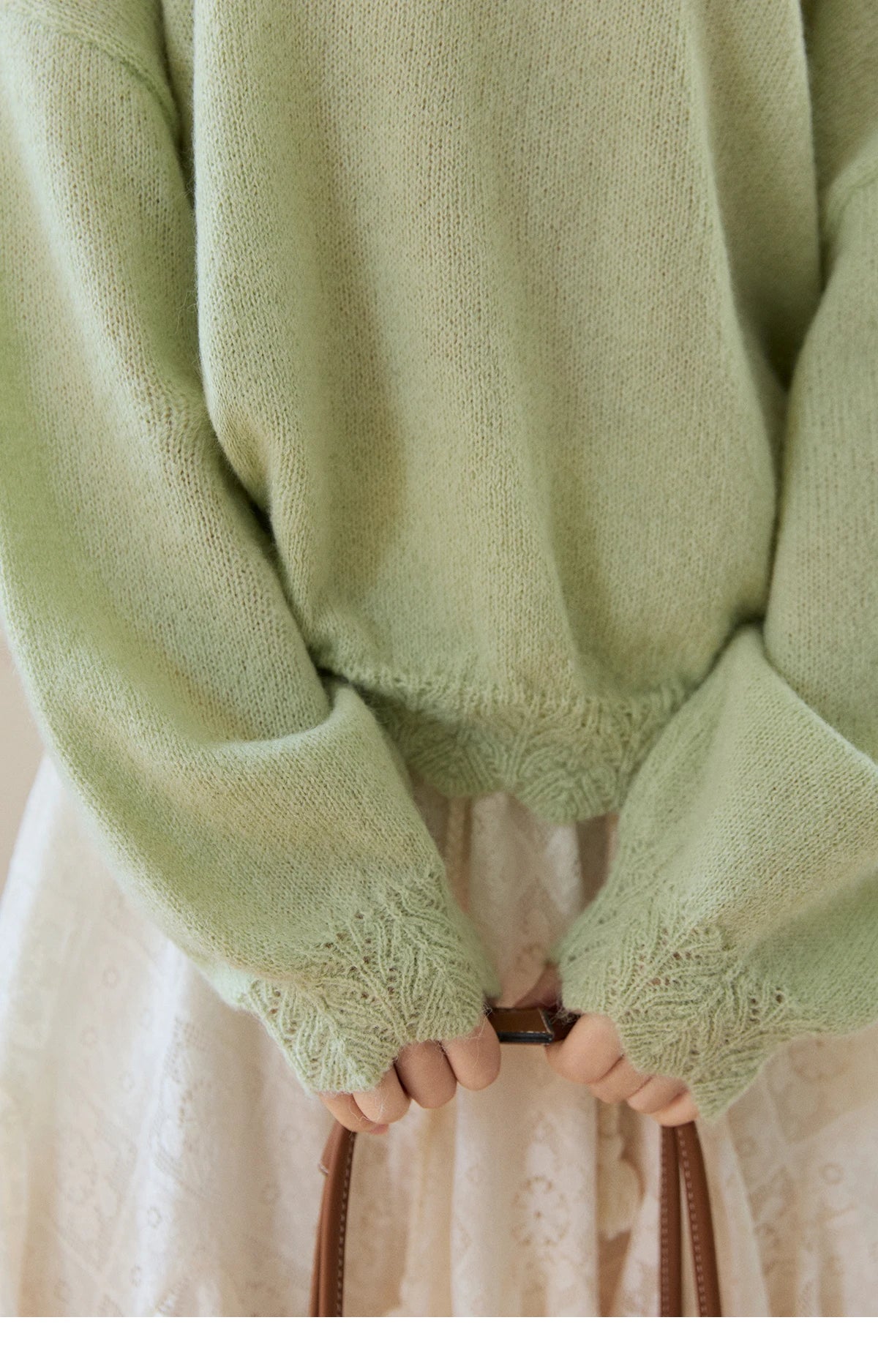 MISHOW Women's Light Green Knit Sweater 2026 Spring Asymmetrical Side Exposed Shoulder Tops Ruffled Casual Loose Top MXF108Z1027