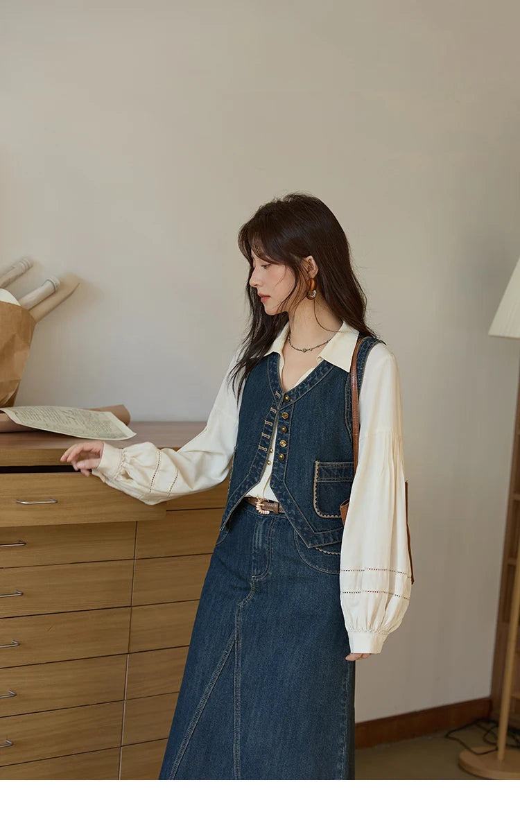 MISHOW High Waist Slim Denim Skirt for Women Autumn 2025 Fashion Pocket Skirt Rear Hem Split Casual Skirt Office Lady MXE41B2379