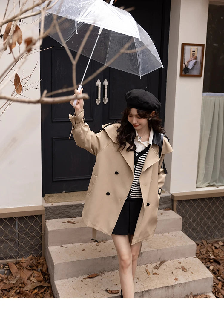 MISHOW Trench Coats for Women Autumn Korean Office Lady Polo Collar Patchwork Long Mid-length Jacket Female Outerwear MXB33W0399