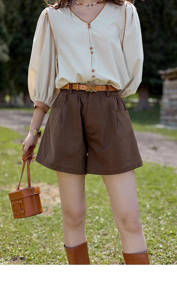 MISHOW High Waist Loose Casual Short Pants for Women Spring Autumn 2024 Versatile Slim Solid Straight Leg Shorts MXD41K0721