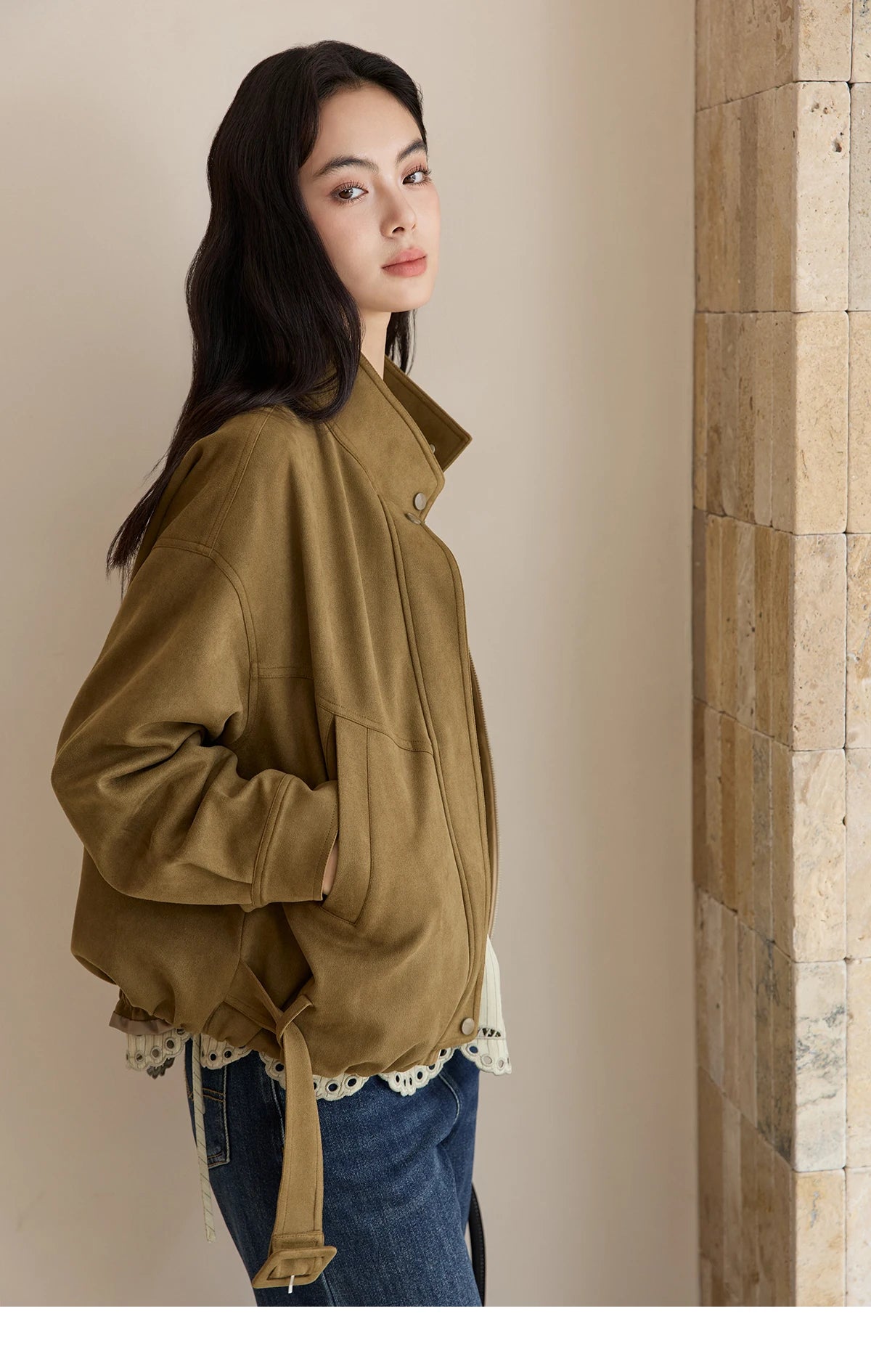 MISHOW Retro Jacket Women 2025 Autumn Winter Warm Stand Collar Casual Jacket Slim Design Zipper Jacket Woman Clothes MXE49W0853