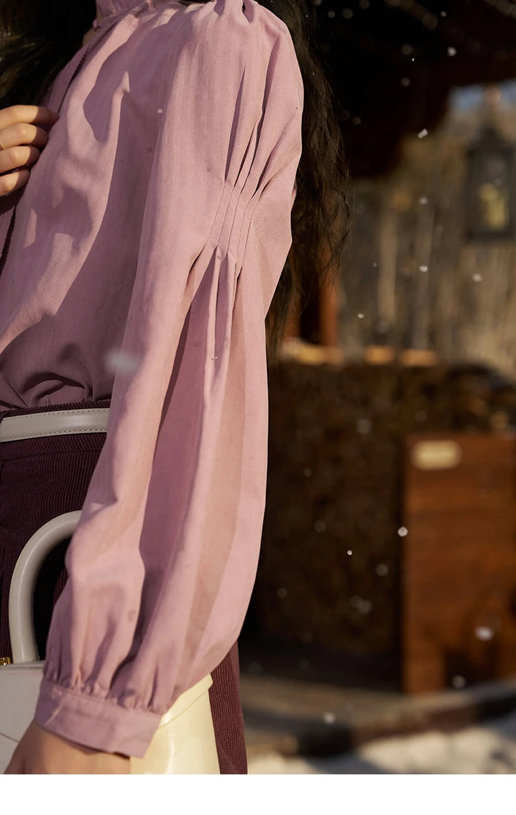 MISHOW French Autumn Winter Button Up Lantern Long Sleeve Shirts Women Ruffle Neck Thick Warm Blouse Flannel Shirt MXC56X1320