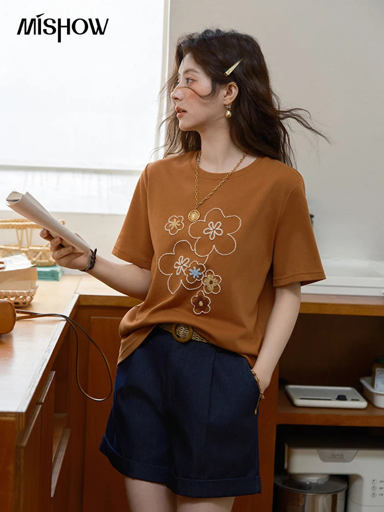 MISHOW Fashion Print T-shirt Women's 2025 Summer New O-Neck Short Sleeve Tee Casual Versatile Top Women's Clothing MXE36T0576