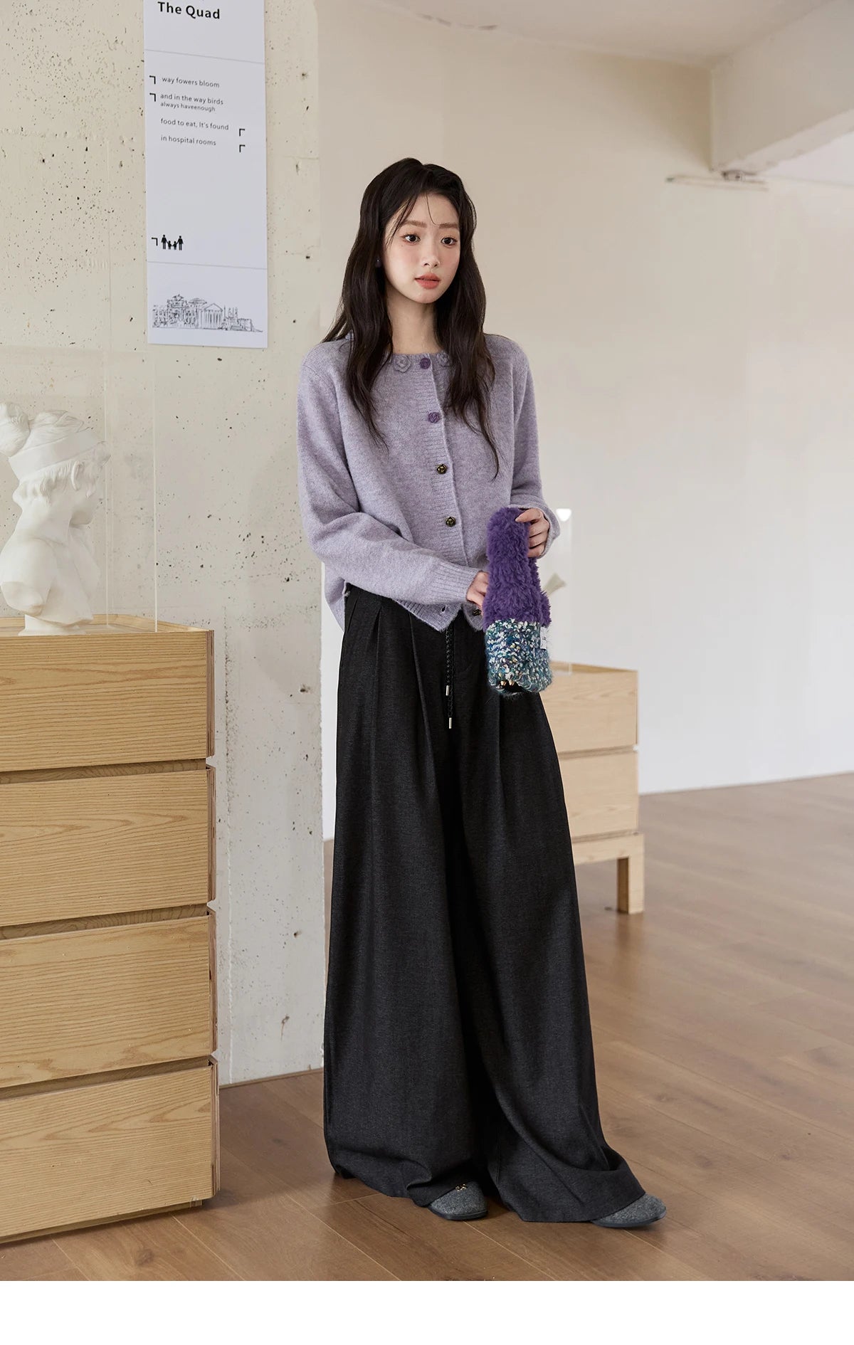 MISHOW Women's Trousers 2025 Autumn Winter Lace-up Gray Wide-leg Pants High Waist Slim Commuting Casual Pants Women MXE51K1106