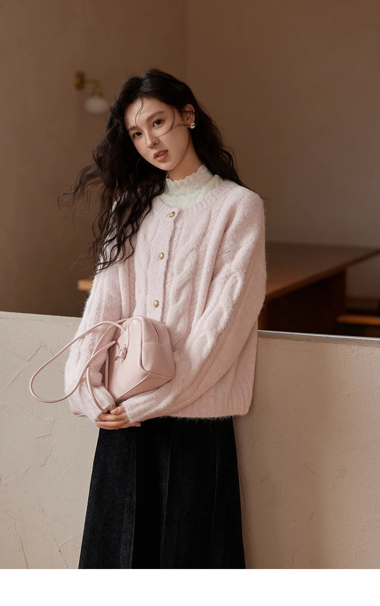 MISHOW Sweet Sweater Cardigan Women 2024 Autumn Winter French Gentle Slim Single Breasted O-Neck Wool Knitted Jacket MXD55Z1030