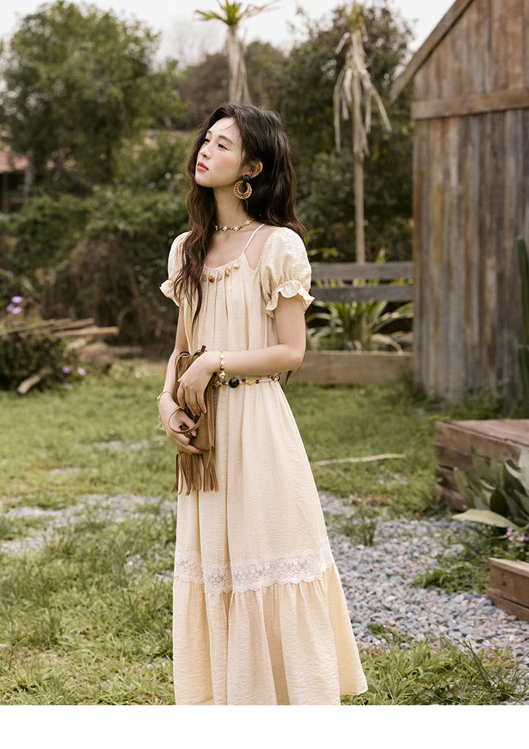 MISHOW French Holiday Summer Dresses Women Summer 2025 Short Sleeve Halter Neck Off-shoulder Long Dress Female New MXE31L2190