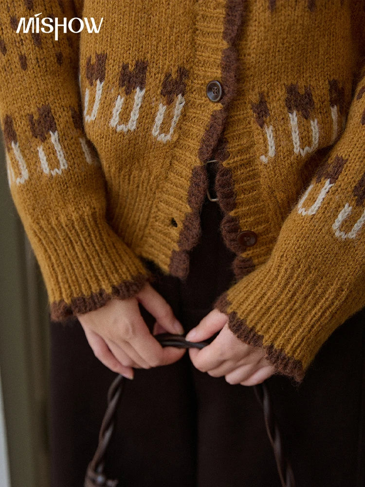 MISHOW Winter 2025 Turtleneck Knit Pullover for Women Thick Warm Fuzzy Cardigan Coat Outerwear Chic Streetwear MXE87Z2699