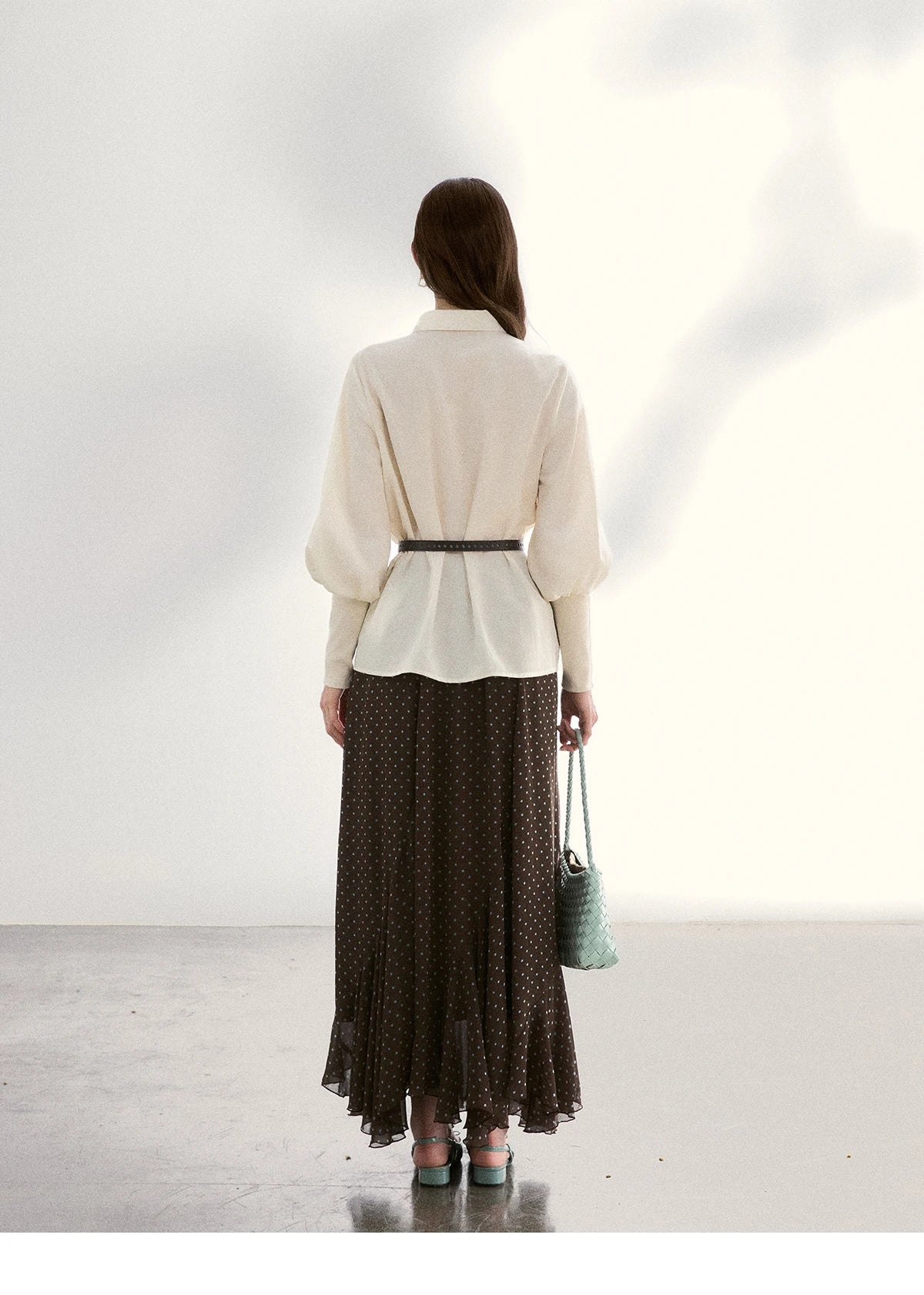 MISHOW Women's Tie Neck Shirts Spring Hollow-out Knitted Patchwork Puff Sleeve Tops Casual Elegant Shirt Office Lady MXF108C0812