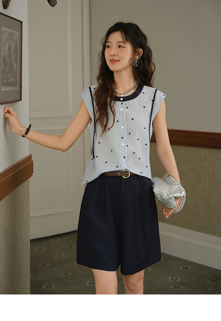 MISHOW Women's 2 Piece Set 2025 Summer Fashion Sleeveless Button Shirt High Waist A-line Shorts Set Ladies Clothing MXE37T0656