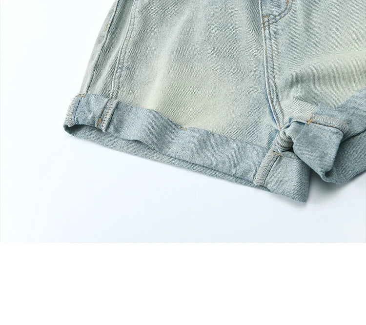 MISHOW Retro Light Blue Denim Shorts for Women Summer 2025 Fashion High Waist Washed Button Zipper Wide Leg Shorts MXE35K0944