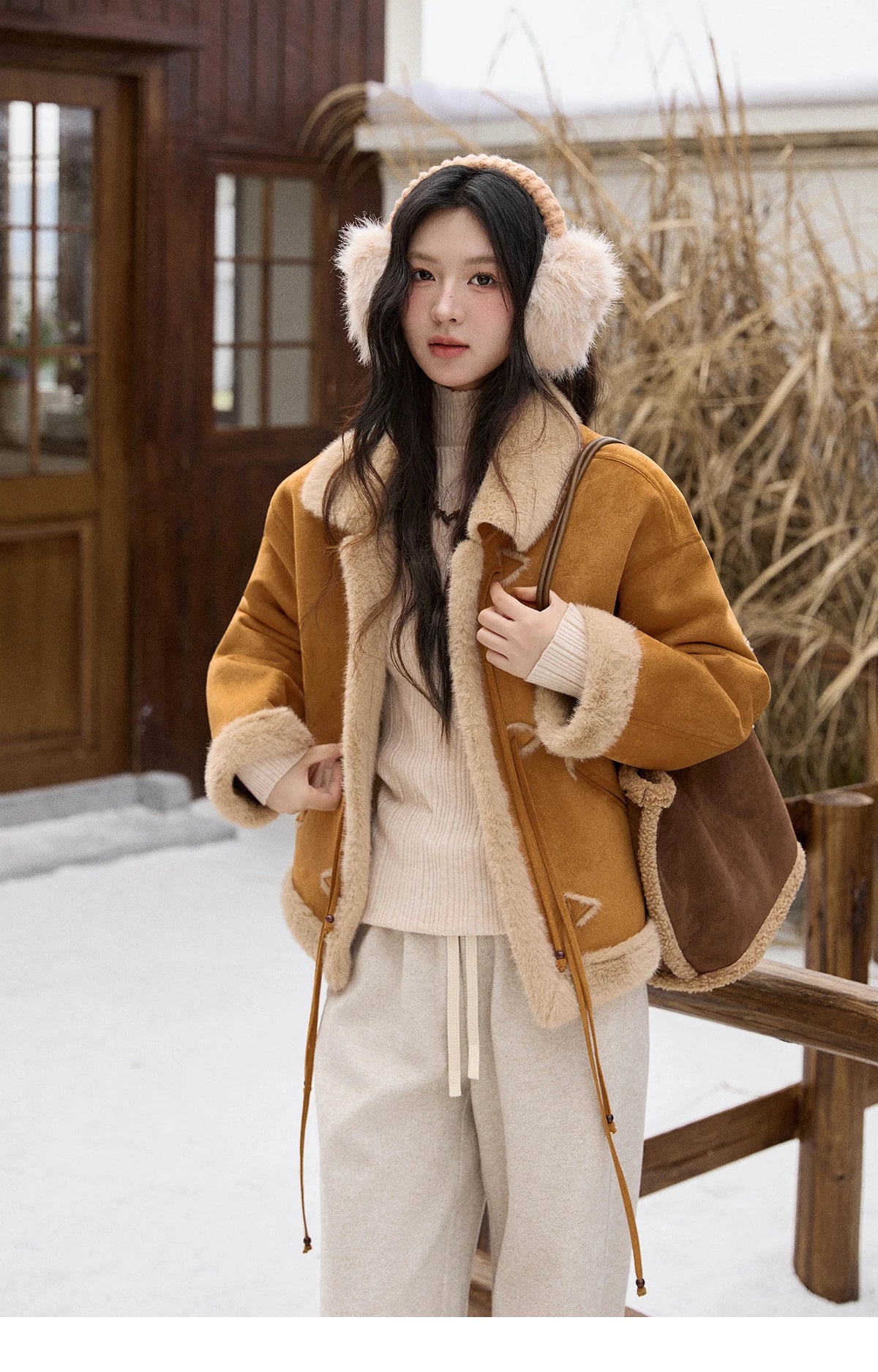 MISHOW Suede Imitation Mink Fur Coat Women Winter 2025 Retro Thick Plush Lace Up Coat Warm Lapel Jackets Office Lady MXE90W0921