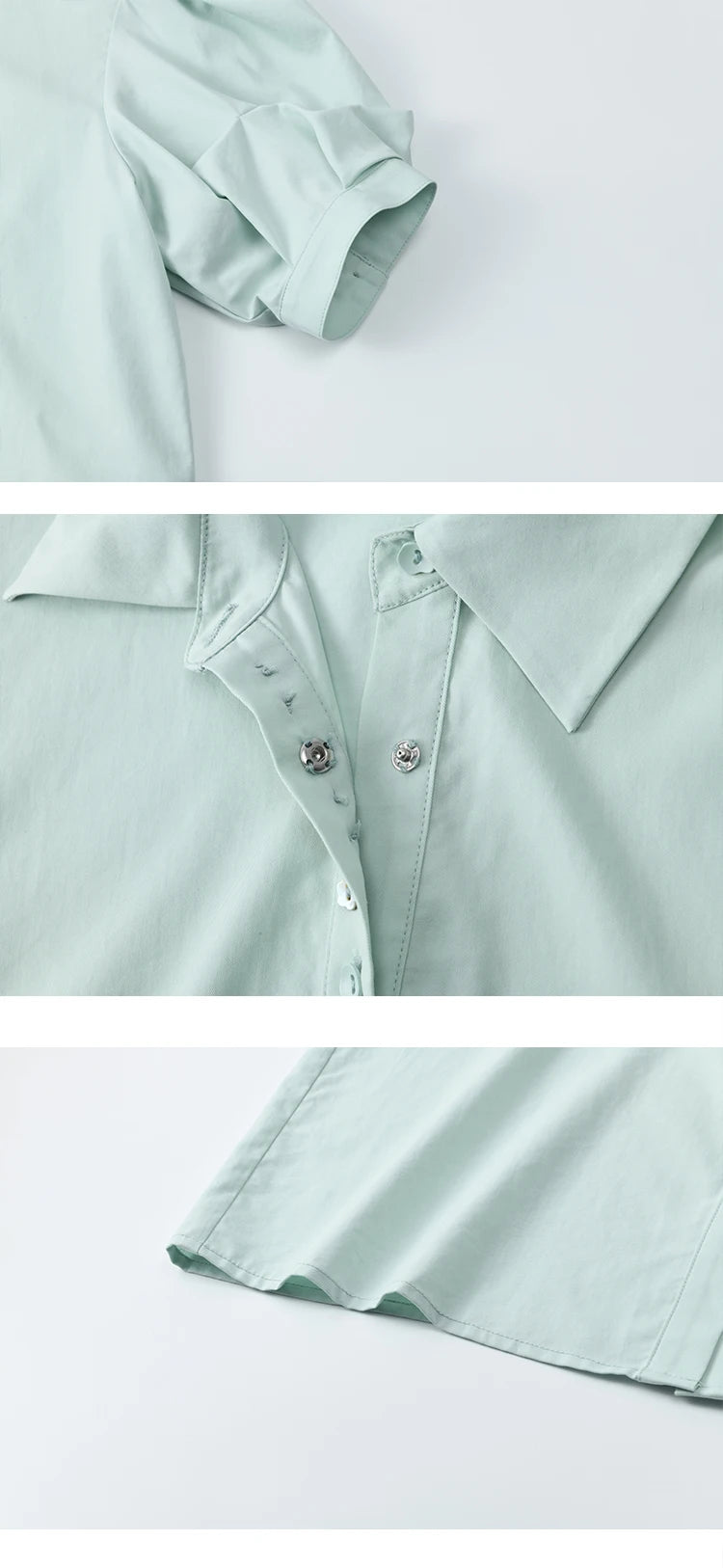 MISHOW Light Green Bubble Sleeve Shirt for Women Summer 2025 Lapel Collar Irregular Button Shirts Cotton Commuter Top MXE34C0788