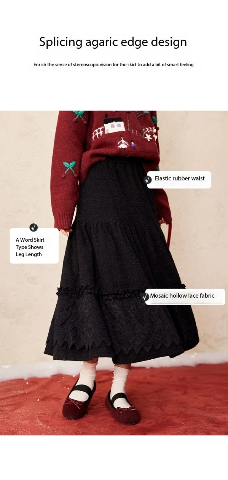 MISHOW Splicing Knitted Skirt For Women 2025 Spring New Korean Lace Loose Elegant Slim Temperament Pleated Long Skirt MXD59B0632