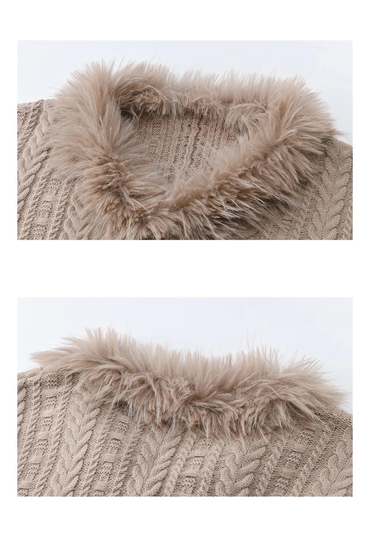 MISHOW Women's Batwing Sleeve KnittedSweater 2025 Winter Faux Fur Collar Cable Knit Puff Sleeve Warm Pullover Tops MXE94Z2985