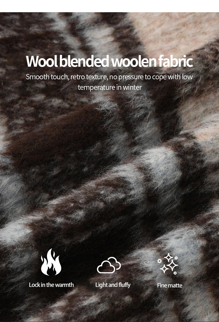 MISHOW Woman Jacket 2025 Autumn Winter Loose Retro Plaid Turn-down Collar Short Jacket Commute Warm Wool Blend Coat MXE89W0904