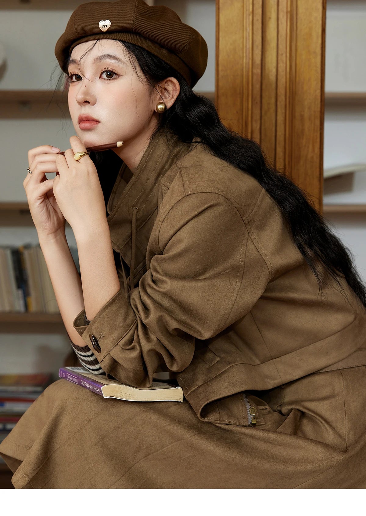 MISHOW Retro Suede Jacket Pleated Skirt Separately for Women 2024 Autumn Short Stand Neck Jacket A-line Short Skirt MXD44W0423