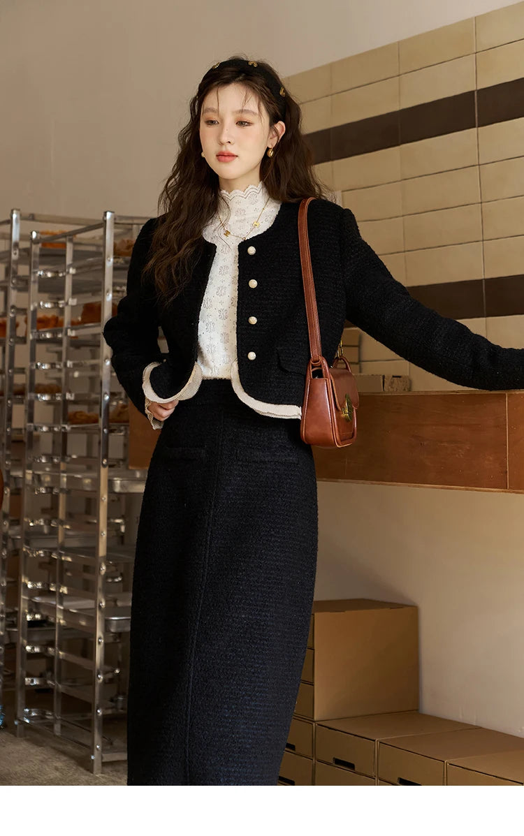 MISHOW Wool Blend Short Coat Rear Split Skirt Separately Women 2024 Winter French Fashion Elegant Jacket A-line Skirt MXC56W0162