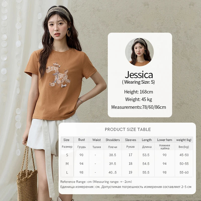 MISHOW Print Women‘s Summer T-shirts 2025 Short Sleeve Round Neck Loose Design Shirt Female Slim Embroidery Tops Lady MXE31T0550