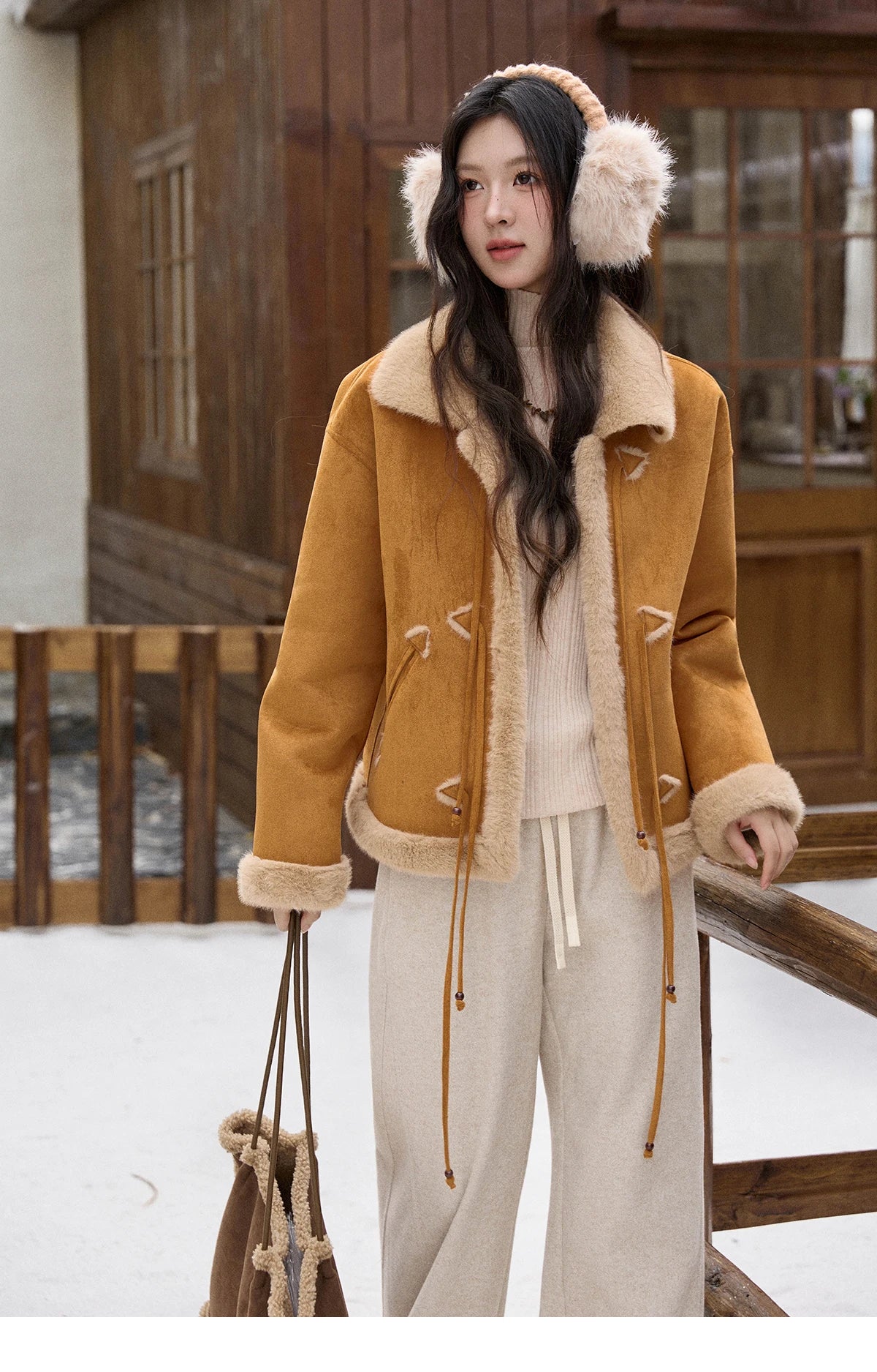 MISHOW Suede Imitation Mink Fur Coat Women Winter 2025 Retro Thick Plush Lace Up Coat Warm Lapel Jackets Office Lady MXE90W0921